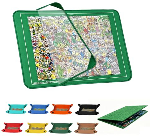 JOAASU Jigsaw Puzzle Board, 31x21 In Foldable Puzzle Board, Jigsaw Board for 500/1000 Pieces with 8 Puzzle Sorting Trays and 1 Clear Cover, Puzzle Mat for Easy Move and Store (Green)