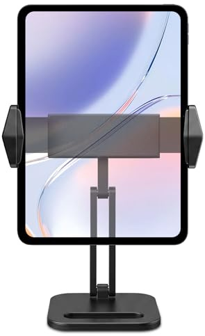 ZVOIYKM Tablet Stand for Desk, Aluminum Adjustable Tablet Holder with 9mm Extra-Thick Base, Arm Mount with 360° Ball Head for 6-16 Screens, iPad Pro 12.9 & Small-Scale Portable Displays
