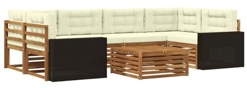 vidaXL Outdoor-Sofagarnitur mit Kissen 7 pcs Natur und Creme Polyester, Gemütliches Outdoor-Set, modernes Lounge-Möbel, Garten-Sofa, tolle Terrassen-Sitzgelegenheit