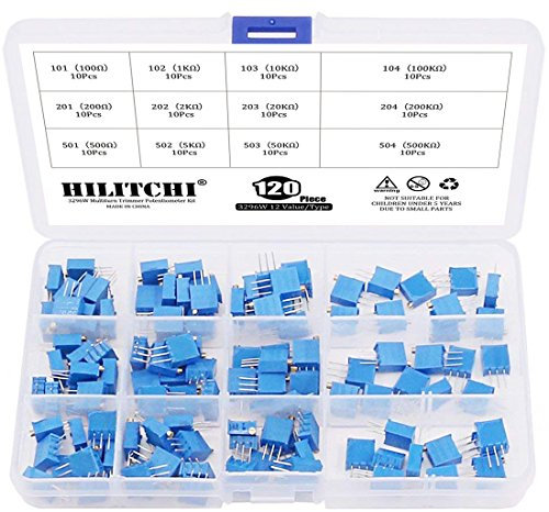 Hilitchi 120 Stück [100 bis 500 K] Ohm 3296W Multiturn Trimmer Potentiometer Sortiment Kit – [12 Werte]