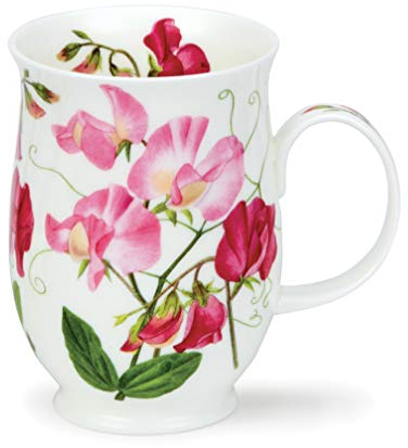 Dunoon Fine Bone China Suffolk Shape Sweet Peas Mug - Made in England (Pink - Light)