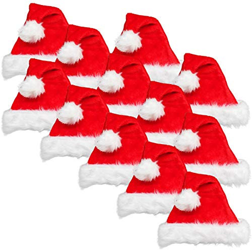 Ciffre 12er Set WEIHNACHTSMÜTZE NIKOLAUSMÜTZE PLÜSCH DICKER FELLRAND für alle KOPFGRÖßEN Erwachsene und Kinder