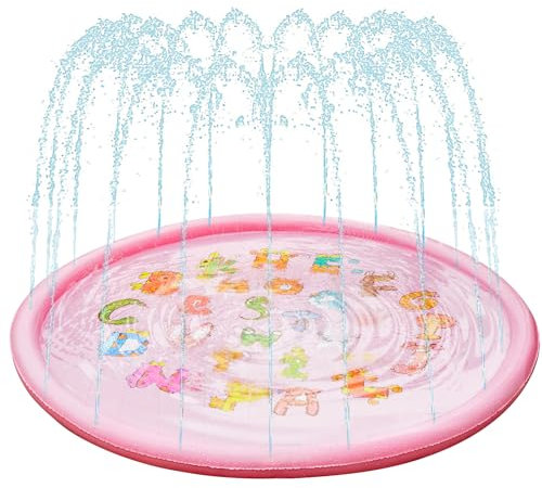 Anpro Sprinkler Pad & Splash Play Mat 68 Sprinkler für Kinder Outdoor Wasser Spielzeug Spaß für Kleinkinder Jungen Mädchen Kinder Einhorn Thema Outdoor Party Sprinkler Spielzeug Splash Pad