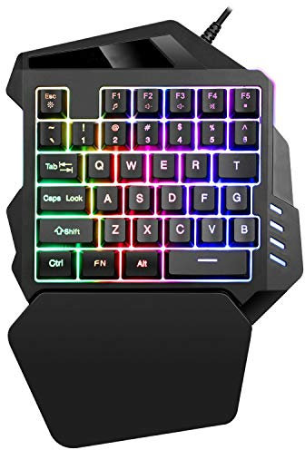 Cablato 35 tasti Meccanico con retroilluminazione arcobaleno con poggiapolsi per PC/Xbox/PS4 Mini tastiera portatile a una mano e mouse da gioco RGB (G94 colore misto a tre colori)
