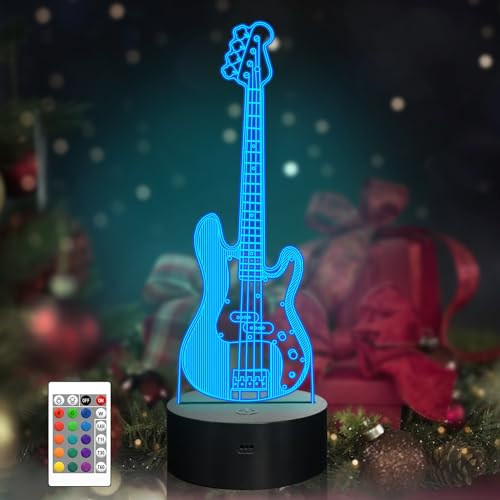 Anywin Gitarre Geschenk, Bass Gitarre Musikinstrumente Illusion Nachtlicht Festival Geburtstag Kinder Geschenk Kinderzimmer Schlafzimmer Schreibtisch Tischdekoration für Jungen Kinder Musikliebhaber