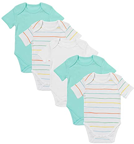 schlummersack Baby Body Set 100% Bio Baumwolle Kurzarm Unisex Regenbogen Größe 74 6-9 Monate | 5 Stück Body Baby Mädchen Jungen | Babybody Kurzarm Set | Sommer Bodys Kurzarmbody