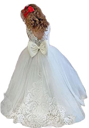 BABYONLINE D.R.E.S.S. Robe Boheme Chic Mariage Longue en Dentelle Tulle Robe de Communion Blanc pour Les Filles 6 Ans
