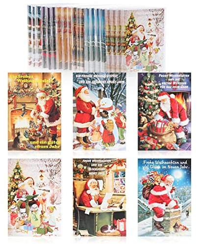 com-four® 100x Grußkarte für Weihnachten - Festtagskarten mit 6 weihnachtlichen Motiven - festliche Klapp-Karten mit Briefumschlägen - Weihnachtskarten - Festgruß (100 Stück - Santa)