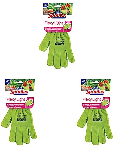 Spontex Flexy Light, flexible Damenhandschuhe für Garten- und Hobbyarbeiten, mit Anti-Rutsch-Noppen, aus Textilstrick, Größe M, 1 Paar (Packung mit 3)