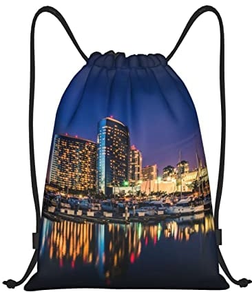 OPSREY Portland At Night Rucksack mit Kordelzug, wasserdicht, für Reisen, Fitnessstudio, Schwarz , M