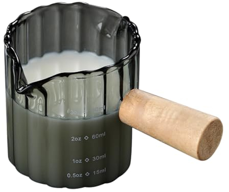 Coffee Shot Glasses Measuring Cup with Wood Handle, Borosilicate Glass with Scale, Milk Espresso Shot Glasses (90ML-B1)