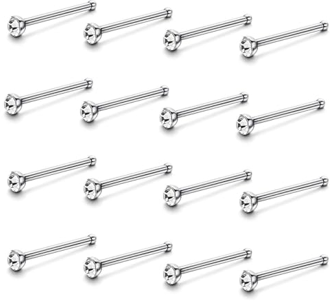 FDCGAS Piercing Nez Acier Inoxydable - 60pcs de Piercing de Nez, Clou de Nez, Piercing de Nez,Cristal Strass, os Droit,Tige de fierté, Broche en Acier, Anneau de Nez en Acier Inoxydable
