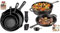 OVERMONT Grillpfanne Gusseisen - Gusseisenpfanne 3 Stücke Set & Gusseisen Topf Brot Backen - Gusseisen Bräter mit Deckel Langem Griff- 2in1 Cast Iron Pot