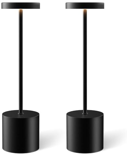 Cordless Table Lamp Set of 2, Rechargeable 5000mAh Battery Operated Outdoor Table Lamps, Portable LED Desk Lamp, 3 Color Dimmable Table Light for Restaurant, Patio, Bedroom, Bedside Night Lamp(Black)