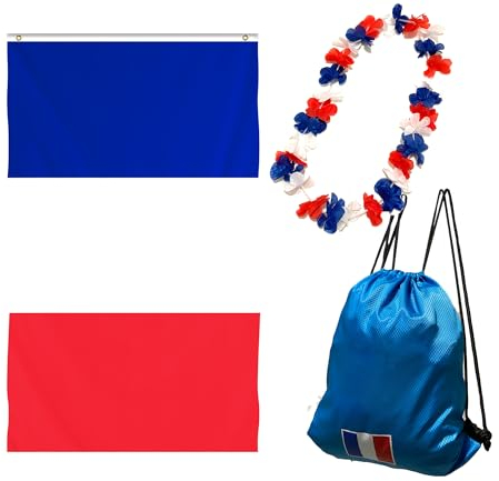 Generisch Sport Fanpaket Fanartikel Fußball WM EM Frankreich mit Turnbeutel, Hawaii Blumenkette (Lei), Fahne (Frankreich)