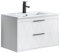 UEV Meuble sous Lavabo Suspendu 75cm, avec Lavabo en Céramique, Robinet, 2 Grands Tiroirs, Meuble Salle de Bain, Motif Ligne, Style Ligne Scandinave (Blanc(avec Lavabo), 75 x 45 x 46cm)
