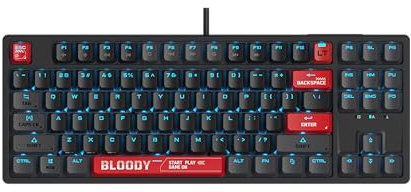 Bloody AT87 Alpha Optical Switch Performance Keyboard - Black, High-Precision, Customizable Actuation Points, RGB Backlit, 87-Key Compact Design, Ergonomic Gaming Keyboard