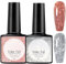 2 PCS Glitter Gel Nail Polish Set - Coral & Silver Holographic Varnish for Soak Off UV/LED Lamp Nails, DIY at Home & Salon Use, Ideal for Women & Girls