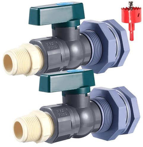 Behogan Regentonne Zapfhahn Set, 3/4 Wasserhahn Regentonne Set, PVC Regentonnen Ventile mit Schottverschraubung, Schlauchadapter und Lochsäge, Rain Barrel Spigot Kit für Aquarien, Pools (2 Garnitur)