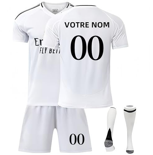 Maillot de Foot Enfant Personnalisé 2024/2025 Ensemble de Maillots Domicile/Extérieur avec DIY Votre Nom Numéro,Tenues de Sport GarçOns avec Short et Chaussettes,Cadeaux de Foot Enfant et Homme