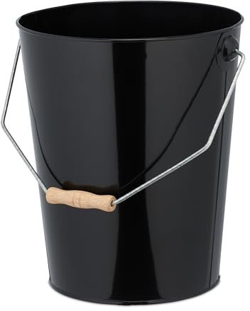 Relaxdays Kohleneimer, Volumen 14 Liter, Kohle, Pellets, Briketts, Kaminzubehör, Ascheeimer mit Henkel, schwarz/natur