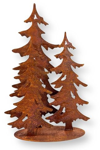 Crispe home & garden Tannenbaum-Set auf Platte | 3 Metall-Tannenbäume in Edelrost | robuste Weihnachtsdekoration für Garten & Outdoor | Winter- & Festtagsdeko | Tischdeko | H 40 x B 26 x T 11 cm