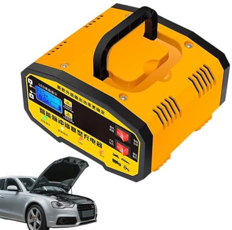 Kfz-Batterieladegerät | Kfz-Ladegerät 12 V 24 V | Impulserwartung mit LCD-Anzeige | für Auto, Golfwagen, LKW, Limousine, Motorrad, Außenbereich