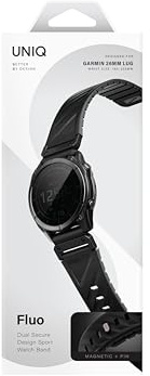 UNIQ FLUO Armband für Garmin Watch 26 mm – magnetisches Silikonband mit abnehmbarem Anschluss, sicher verstellbare Passform für Garmin Smartwatch – Schwarz