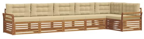 vidaXL Outdoor-Sofagarnitur mit Kissen 6 pcs Natur und Beige, Gartenmöbel, Moderne Sofa-Garnitur, Eck-Sitzgruppe für Lounge draußen, bequemer Terrassenstuhl