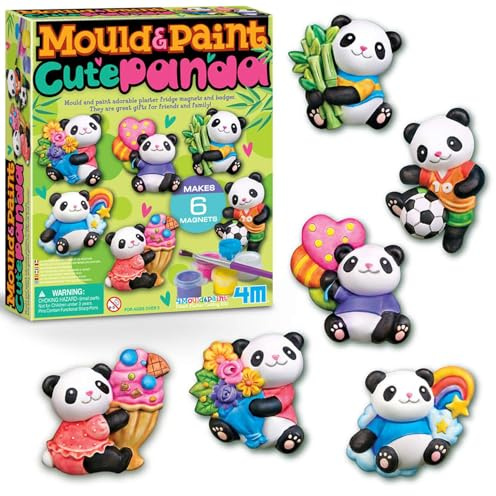 4M Mould & Paint Cute Panda Kit, Make Your Own Magnets & Badges | Art Kit & Gift for Girls & Boys Age 5+
