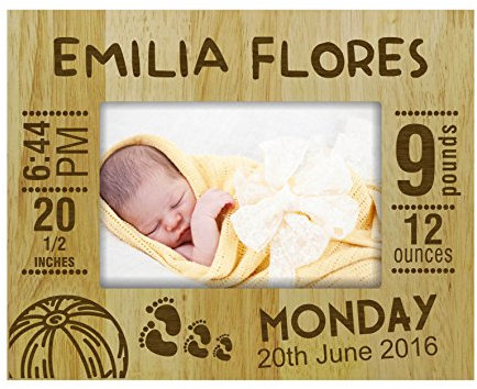 Darling Souvenir Personalisierte Geburts-Mitteilung Holz gravierter Bilderrahmen mit Baby-Namen, Statistiken, Geburts-Informationen -5 x 7 Zoll horizontal