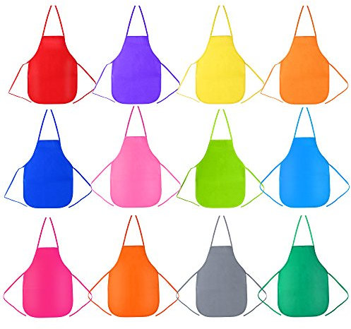 Pllieay 12 Pieces 12 Colour Kid's Artists Fabric Aprons for Kitchen, Classroom, Community Event, Crafts and Art Painting Activity, aged 3-7 years