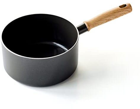 GreenChef Vintage Pot à lait en Céramique Antiadhésive de 18 cm/2,1 L, Poignée à Apparence en Bois, Sans PFAS, Compatibles avec l'Induction, Va au Four, Va au Lave-Vaisselle, Gris