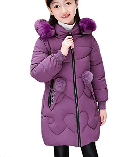 AnKoee Ragazze Giacca Cappotto con Cappuccio Piumino Caldi Giubbotto Parka per Bambino Ragazze, Viola 130cm/5-6 Ans