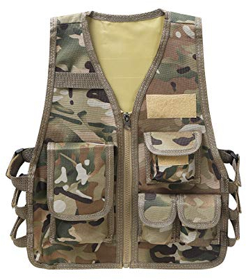 Alvivi Kinder Weste Taktische Weste Jacke Camouflage Einsatzweste Schutzweste Für Armee Jagd CS Spiel Outdoor Camping Wandern Camouflage 128-164