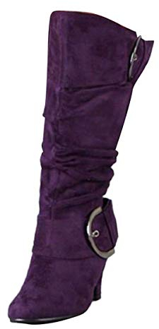Minetom Stivali Donna Scarpe da Moda Autunno Inverno Scamosciato Pelle Casual Lunghi Stivali Tacchi Alti Slip On Z Viola 38 EU