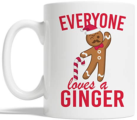 Purple Print House Everyone Loves A Ginger Mug - Funny Christmas Themed Cup For Him or Her With Gingerbread Man Hair, White, One Size