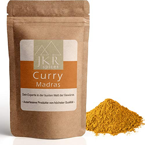 JKR Spices Curry Madras 1000g | scharfes Curry Pulver | Indisches Curry Gewürz | Madras Curry Pulver im CO² neutralen wieder verschließbaren Standbodenbeutel | Curry Powder
