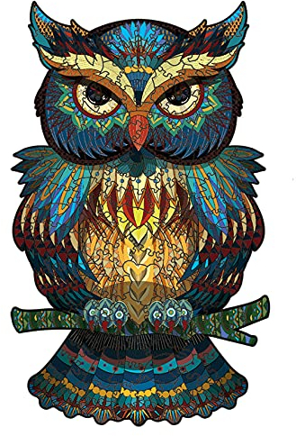 Cuteefun Wooden Puzzle Age 14+ for Adults Kids Unique Shape Animal Puzzle Colorful Owl Jigsaw Puzzles 200 Pieces Wooden Puzzle Game for Birthday Father's Day(A4 Size)