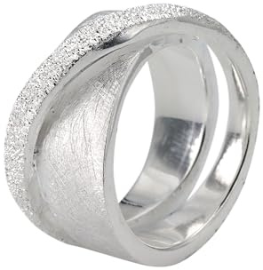 SILBERMOOS Damen Criss-Cross-Ring diamantiert Design Motiv Ring breit Sterling Silber 925, Größe:56