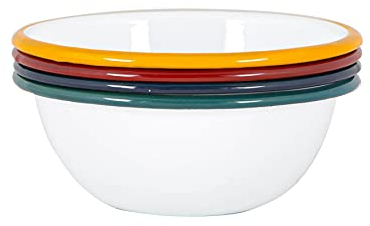 Argon Tableware White Enamel Bowls - Metal Outdoor Camping Food Dishes - 16cm - 4 Colours