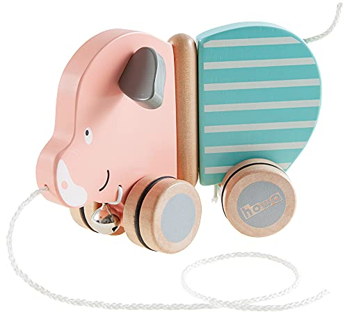 howa Nachziehtier Schweinchen Berta - Baby Spielzeug, Geschenk zur Geburt, Holzspielzeug Babyspielzeug ab 1 Jahr mit Glöckchen 6025