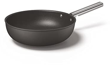 Smeg, CKFW3001BLM, Antihaft-Wok, Durchmesser 30 cm, ergonomischer Edelstahlgriff, für alle Herdarten, bis 250° im Backofen, Fassungsvermögen 5,3L, Schwarz