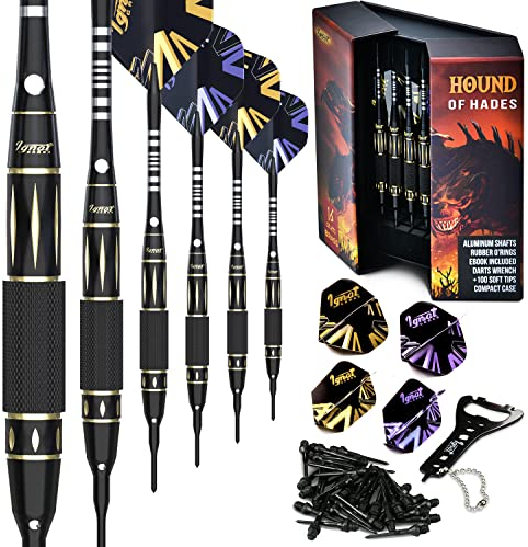 Ignatgames Dartspitzen-Sets Aus Kunststoff – Dartpfeile Mit Weicher Spitze Für Elektronische Dartscheiben Mit Aluminiumschäften, 100 Dartspitzen Und 16 Flights (16g Hound of Hades)