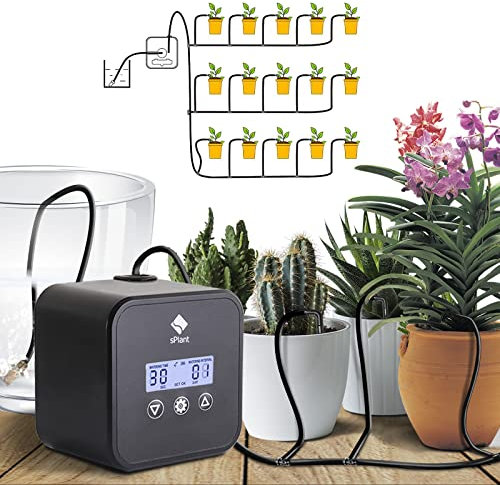 sPlant Bomba mejorada: kit de riego por goteo automático LCD para 15 plantas, dispositivo de sistema de autorriego digital programable para plantas, riego de vacaciones