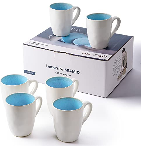MIAMIO – 6 x 350 ml Kaffeetassen/Tassen Set aus Steingut Keramik Geschirr Set Handmade - Lumera Kollektion (Blau)