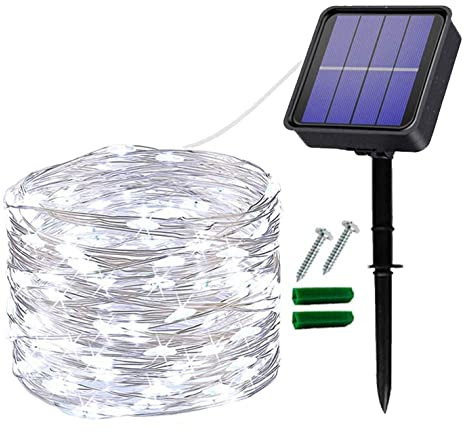 Solar Fairy Lights Outdoor,12M 120 LED Garden Lights Solar Powered Waterproof Silver Wire String Lights for Gazebo,Garden,Home, Trees, Terrace, Weddings, Party,Christmas Decoration (1 Pack, White)
