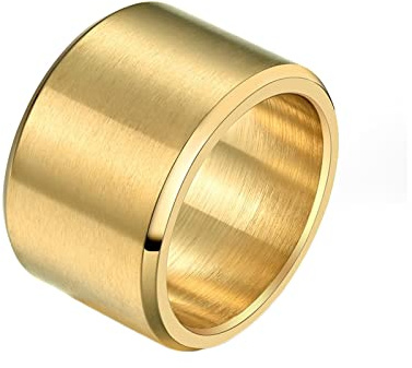Epinki Verlobung Ring Herren 15MM, Gold Freundschaft Ringe Matt Gebürstet Breiter Ring Edelstahl Ringe für Mann, Größe 62 (19.7)