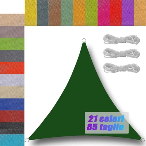 vela ombreggiante 1.6x1.6x1.6m Triangolare Impermeabile Traspirante protezione solare Varie Dimensioni con Corde tende parasole esterno giardino piscina prato attività all'aperto VerdeScuro