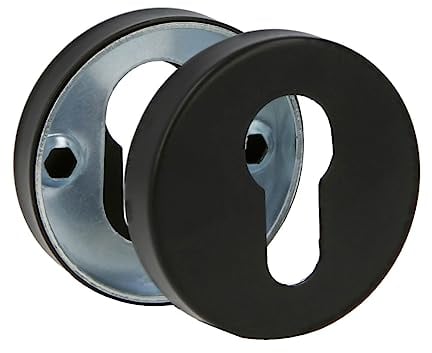 Amig - Bocallave para Manillas de Roseta Redonda Mod. 3RX 53 mm Embellecedor de Cerradura Compatible con Cilindro Europerfil Acero inoxidable Negro